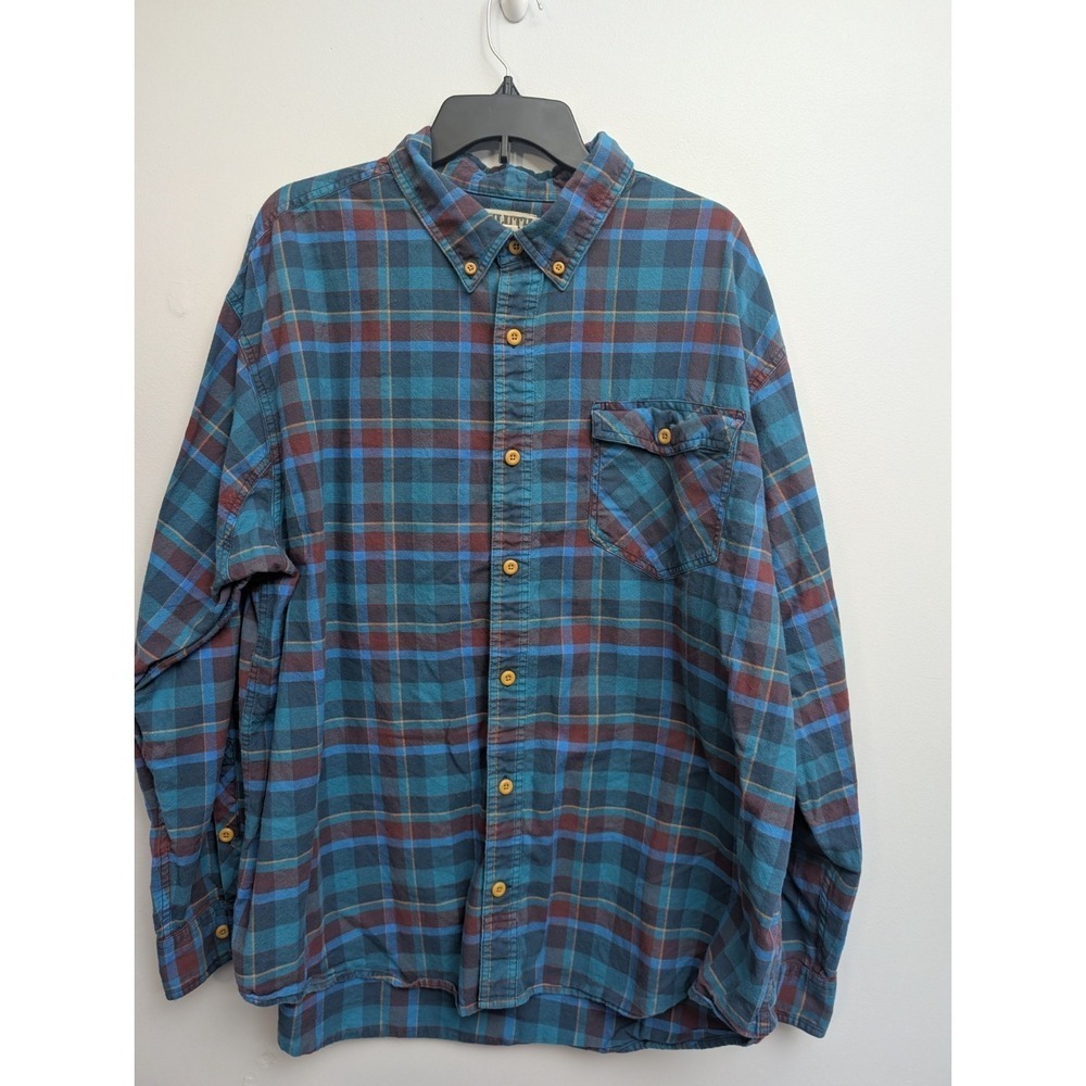 D3 Duluth Trading Men Size XXL Tall Shirt Button Down Top Blue Red Plaid Cotton